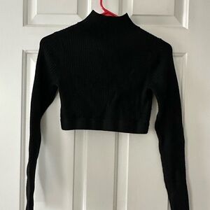 Black Ribbed Cropped Sweater